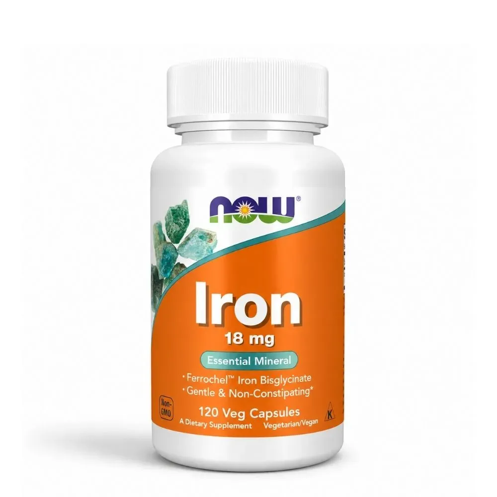 NOW Iron 18 mg Non-Constipating Essential Mineral 120 Veg Capsules