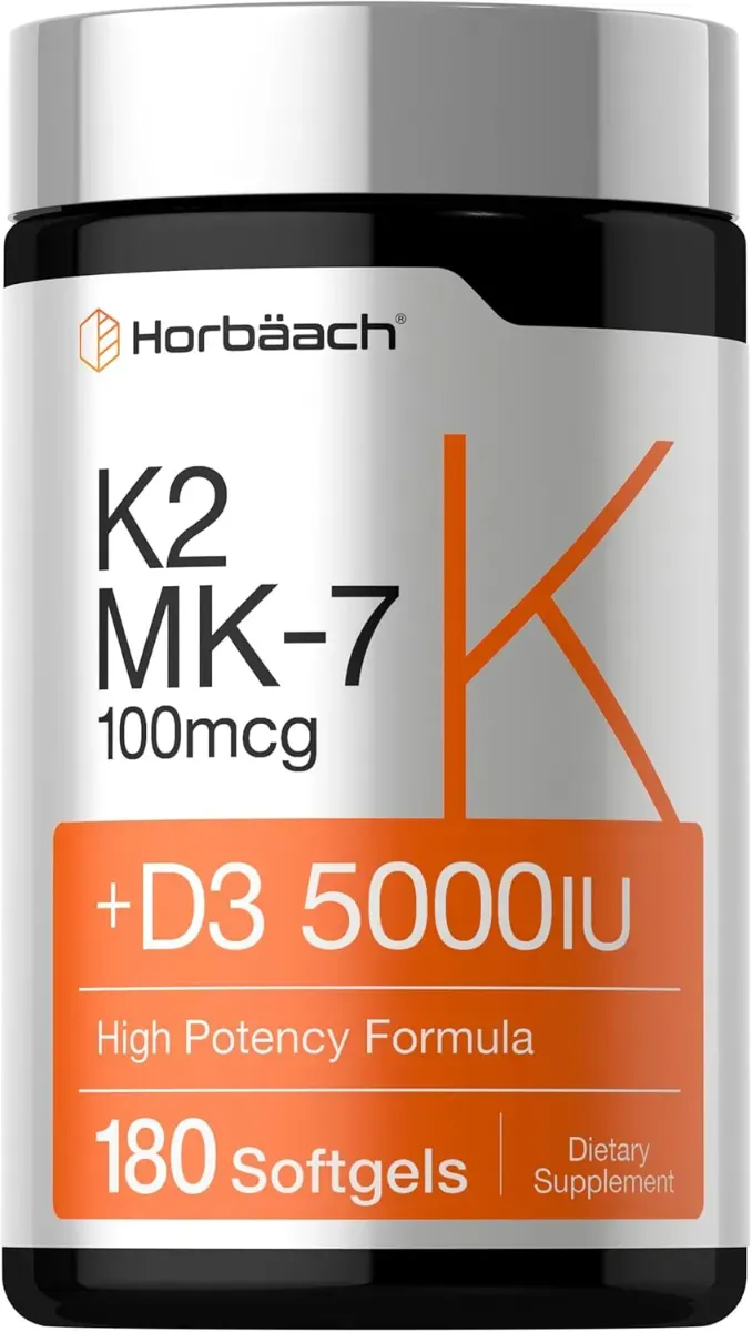 Horbäach Vitamin D3 K2 5000 IU MK-7 Complex 180 Softgel Capsules