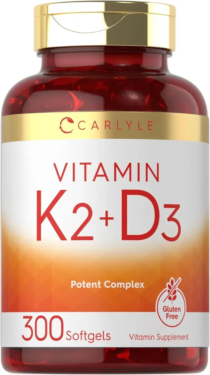 Carlyle Vitamin K2 D3 Supplement 300 Softgels 200mcg K2 MK7 & 10,000 IU D3 Non-GMO, Gluten Free